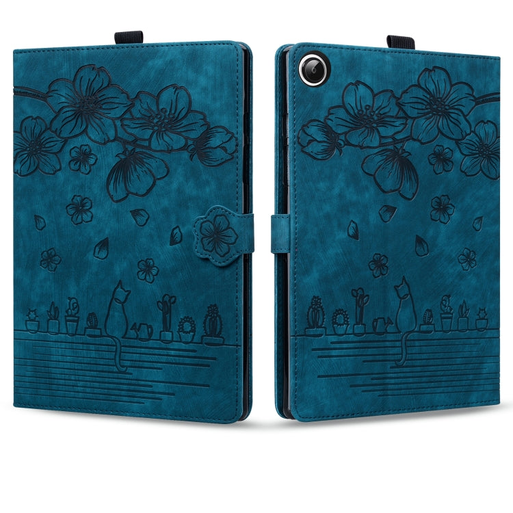 For Lenovo Tab M11 / Xiaoxin Pad 11 2024 Cartoon Sakura Cat Embossed Leather Tablet Case(Blue)