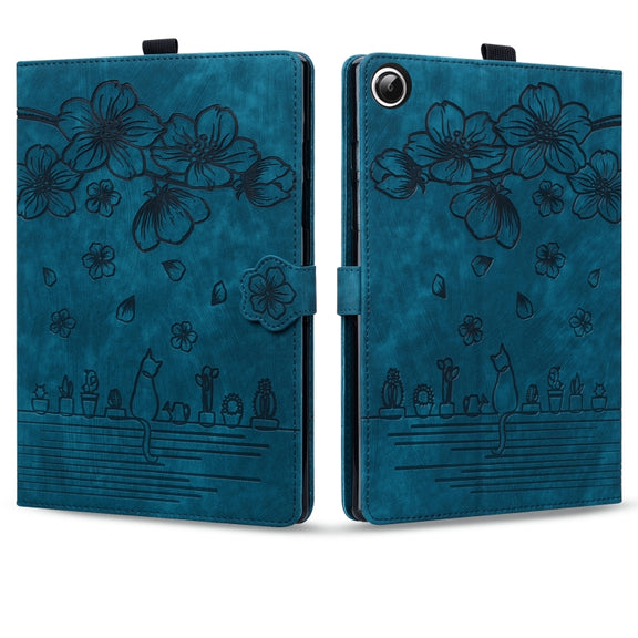 For Lenovo Tab M11 / Xiaoxin Pad 11 2024 Cartoon Sakura Cat Embossed Leather Tablet Case(Blue)