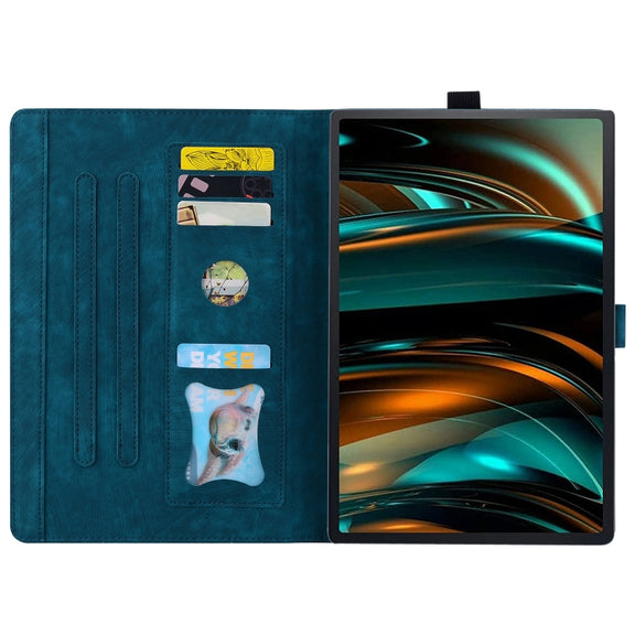 For Lenovo Tab M11 / Xiaoxin Pad 11 2024 Cartoon Sakura Cat Embossed Leather Tablet Case(Blue)