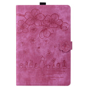 For Lenovo Tab K11 Plus / M11 Plus Cartoon Sakura Cat Embossed Leather Tablet Case(Rose Red)