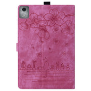For Lenovo Tab K11 Plus / M11 Plus Cartoon Sakura Cat Embossed Leather Tablet Case(Rose Red)