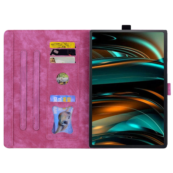 For Lenovo Tab K11 Plus / M11 Plus Cartoon Sakura Cat Embossed Leather Tablet Case(Rose Red)