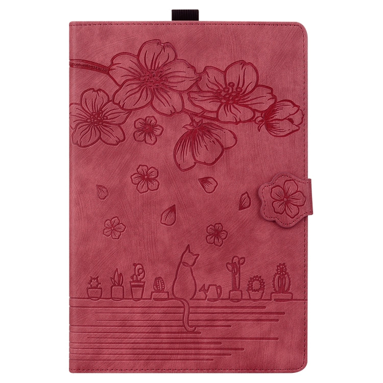 For Lenovo Tab K11 Plus / M11 Plus Cartoon Sakura Cat Embossed Leather Tablet Case(Red)