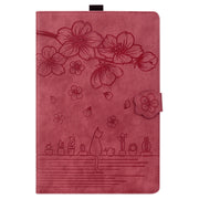 For Lenovo Tab K11 Plus / M11 Plus Cartoon Sakura Cat Embossed Leather Tablet Case(Red)
