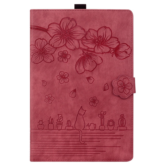 For Lenovo Tab K11 Plus / M11 Plus Cartoon Sakura Cat Embossed Leather Tablet Case(Red)