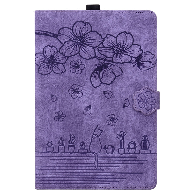 For Lenovo Tab K11 Plus / M11 Plus Cartoon Sakura Cat Embossed Leather Tablet Case(Purple)