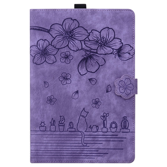 For Lenovo Tab K11 Plus / M11 Plus Cartoon Sakura Cat Embossed Leather Tablet Case(Purple)