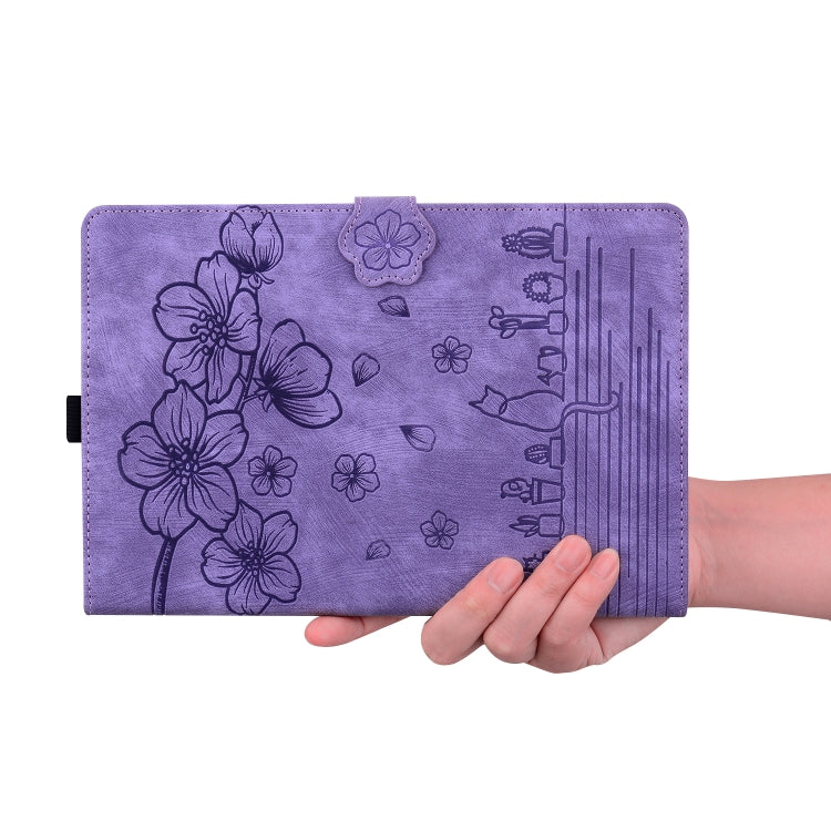 For Lenovo Tab K11 Plus / M11 Plus Cartoon Sakura Cat Embossed Leather Tablet Case(Purple)