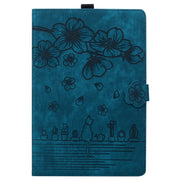 For Lenovo Tab K11 Plus / M11 Plus Cartoon Sakura Cat Embossed Leather Tablet Case(Blue)