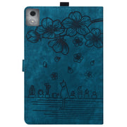 For Lenovo Tab K11 Plus / M11 Plus Cartoon Sakura Cat Embossed Leather Tablet Case(Blue)