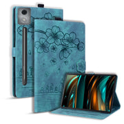 For Lenovo Xiaoxin Pad Pro 12.7 2025 Cartoon Sakura Cat Embossed Leather Tablet Case(Green)