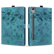 For Lenovo Xiaoxin Pad Pro 12.7 2025 Cartoon Sakura Cat Embossed Leather Tablet Case(Green)