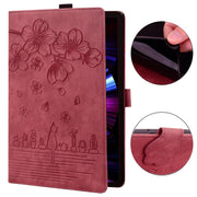 For Lenovo Xiaoxin Pad Pro 12.7 2025 Cartoon Sakura Cat Embossed Leather Tablet Case(Red)