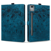 For Lenovo Xiaoxin Pad Pro 12.7 2025 Cartoon Sakura Cat Embossed Leather Tablet Case(Blue)