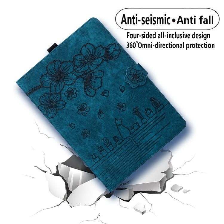 For Lenovo Xiaoxin Pad Pro 12.7 2025 Cartoon Sakura Cat Embossed Leather Tablet Case(Blue)