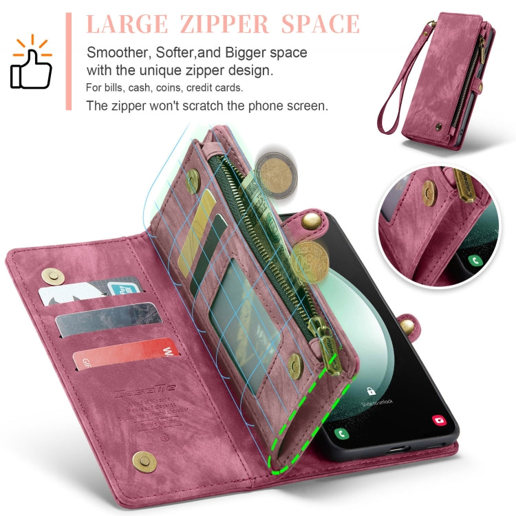 For Samsung Galaxy S23 FE CaseMe 008 Multifunctional Zipper Wallet Leather Phone Case with Lanyard(Red)