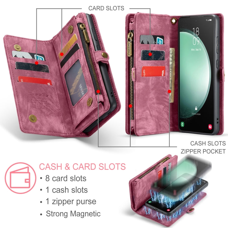 For Samsung Galaxy S23 FE CaseMe 008 Multifunctional Zipper Wallet Leather Phone Case with Lanyard(Red)