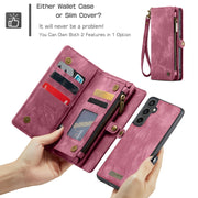 For Samsung Galaxy S23 FE CaseMe 008 Multifunctional Zipper Wallet Leather Phone Case with Lanyard(Red)
