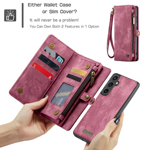 For Samsung Galaxy S23 FE CaseMe 008 Multifunctional Zipper Wallet Leather Phone Case with Lanyard(Red)