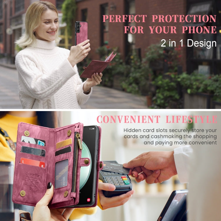 For Samsung Galaxy S23 FE CaseMe 008 Multifunctional Zipper Wallet Leather Phone Case with Lanyard(Red)