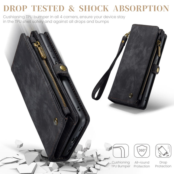 For Samsung Galaxy A15 5G CaseMe 008 Multifunctional Zipper Wallet Leather Phone Case with Lanyard(Black)