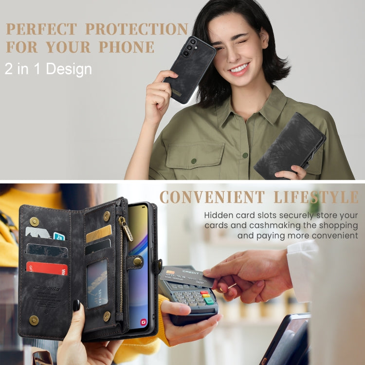 For Samsung Galaxy A15 5G CaseMe 008 Multifunctional Zipper Wallet Leather Phone Case with Lanyard(Black)