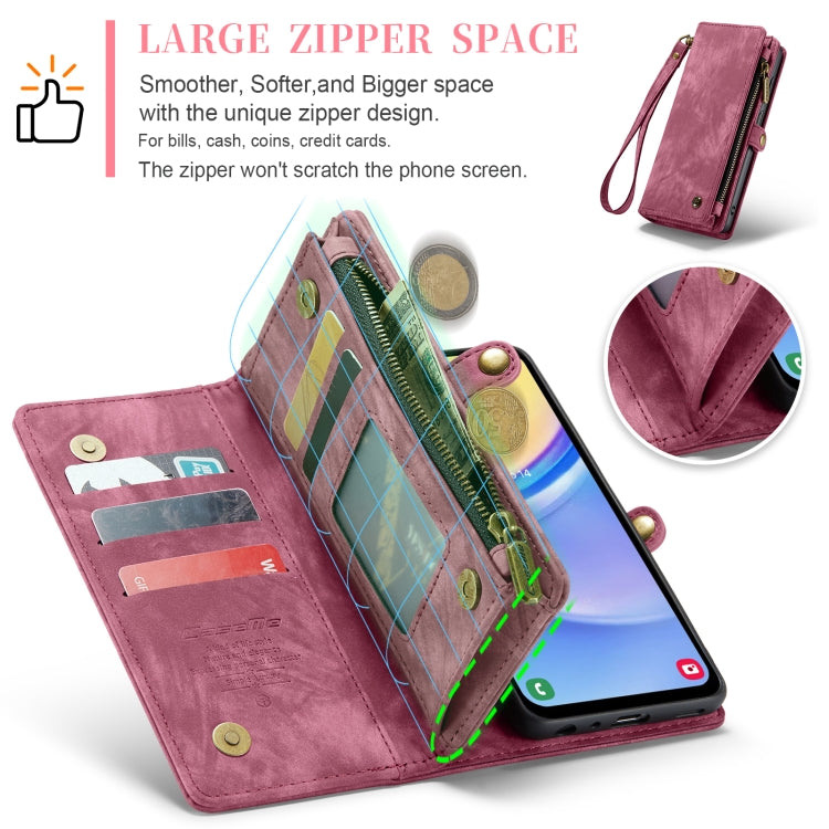 For Samsung Galaxy A15 5G CaseMe 008 Multifunctional Zipper Wallet Leather Phone Case with Lanyard(Red)