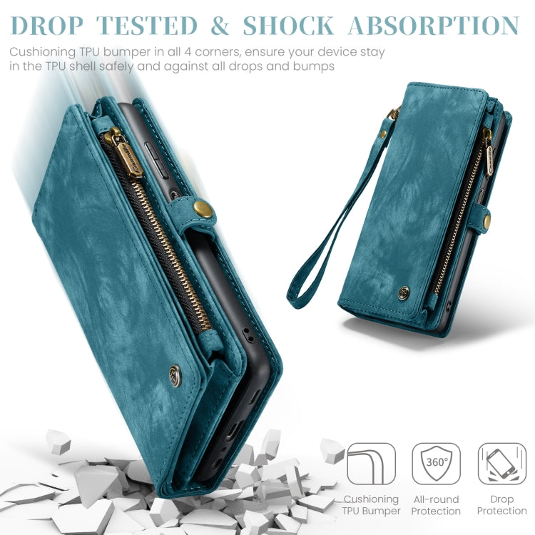 For Samsung Galaxy A15 5G CaseMe 008 Multifunctional Zipper Wallet Leather Phone Case with Lanyard(Blue)