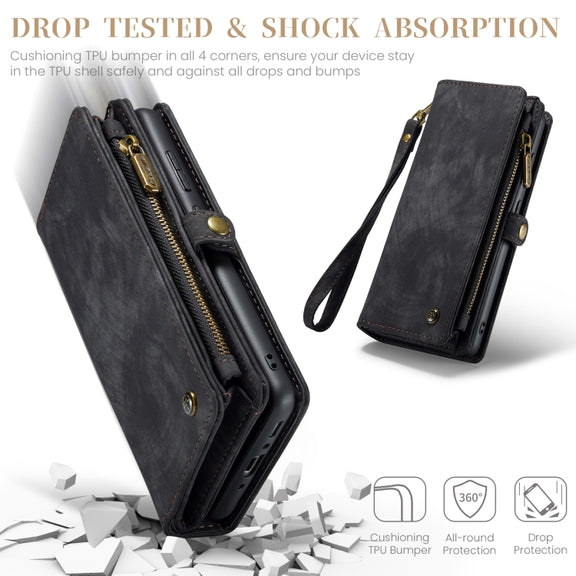 For Samsung Galaxy A35 5G CaseMe 008 Multifunctional Zipper Wallet Leather Phone Case with Lanyard(Black)