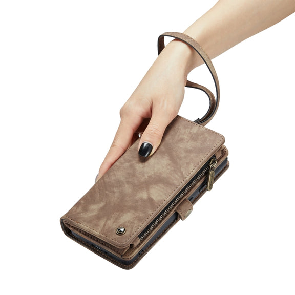 For Samsung Galaxy A35 5G CaseMe 008 Multifunctional Zipper Wallet Leather Phone Case with Lanyard(Brown)