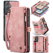 For Samsung Galaxy A55 5G CaseMe 008 Multifunctional Zipper Wallet Leather Phone Case with Lanyard(Pink)
