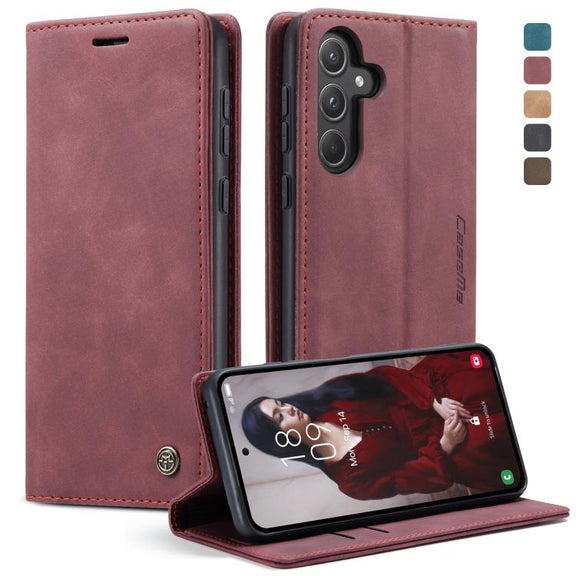 For Samsung Galaxy A55 5G CaseMe 013 Multifunctional Horizontal Flip Leather Phone Case(Wine Red)