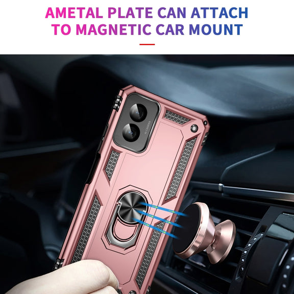 For Motorola Moto G Power 5G 2024 Shockproof TPU + PC Phone Case with Holder(Rose Gold)