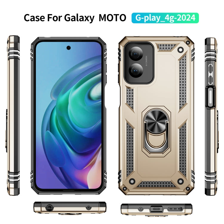 For Motorola Moto G Play 4G 2024 Shockproof TPU + PC Phone Case with Holder(Gold)