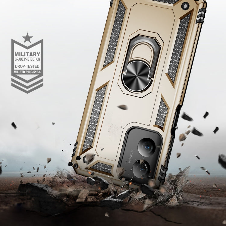 For Motorola Moto G Play 4G 2024 Shockproof TPU + PC Phone Case with Holder(Gold)