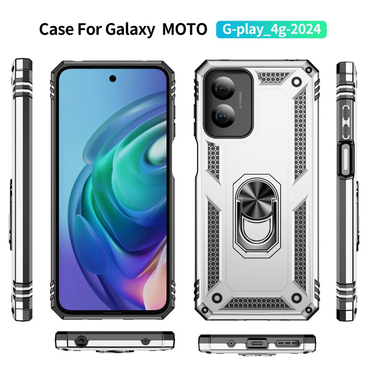 For Motorola Moto G Play 4G 2024 Shockproof TPU + PC Phone Case with Holder(Silver)