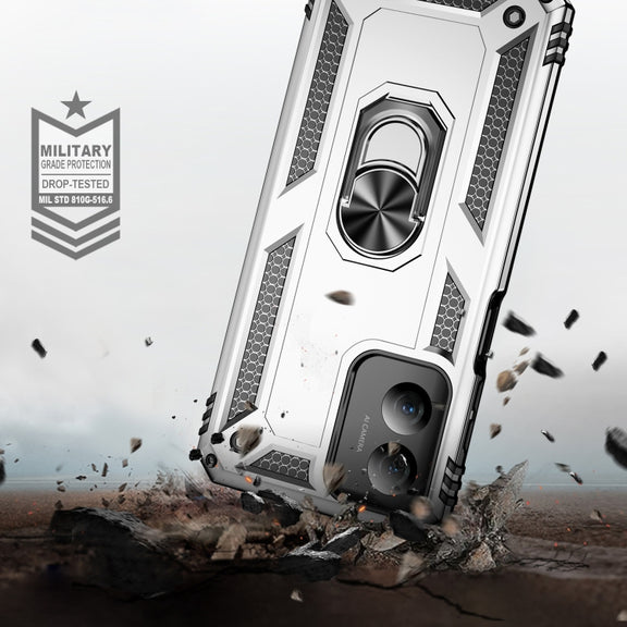 For Motorola Moto G Play 4G 2024 Shockproof TPU + PC Phone Case with Holder(Silver)