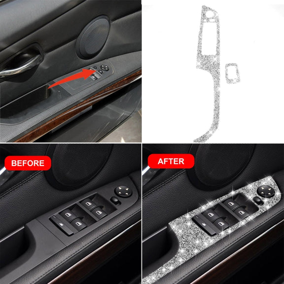 For BMW 3 Series E92 2005-2012 Car Window Lift Panel with Folding Key 40.4cm Diamond Decorative Sticker, Left Drive