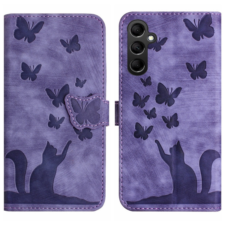 For Samsung Galaxy A15 Butterfly Cat Embossing Flip Leather Phone Case(Purple)