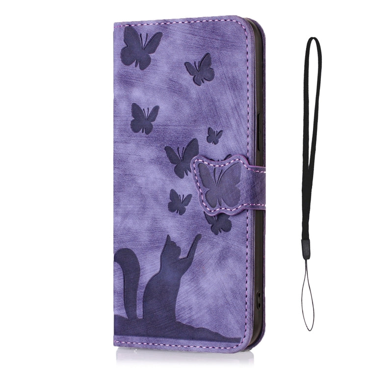 For Samsung Galaxy A15 Butterfly Cat Embossing Flip Leather Phone Case(Purple)