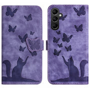 For Samsung Galaxy A15 Butterfly Cat Embossing Flip Leather Phone Case(Purple)