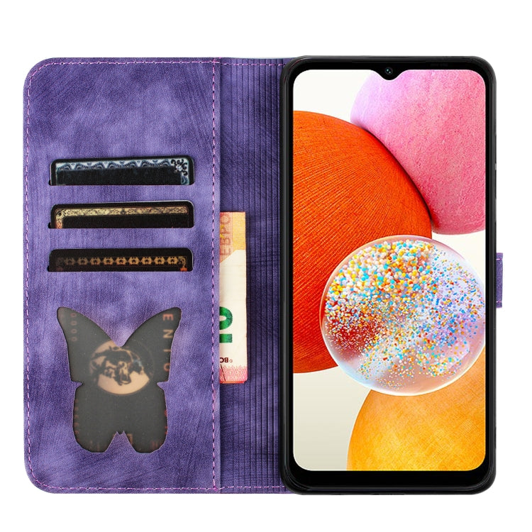 For Samsung Galaxy A15 Butterfly Cat Embossing Flip Leather Phone Case(Purple)