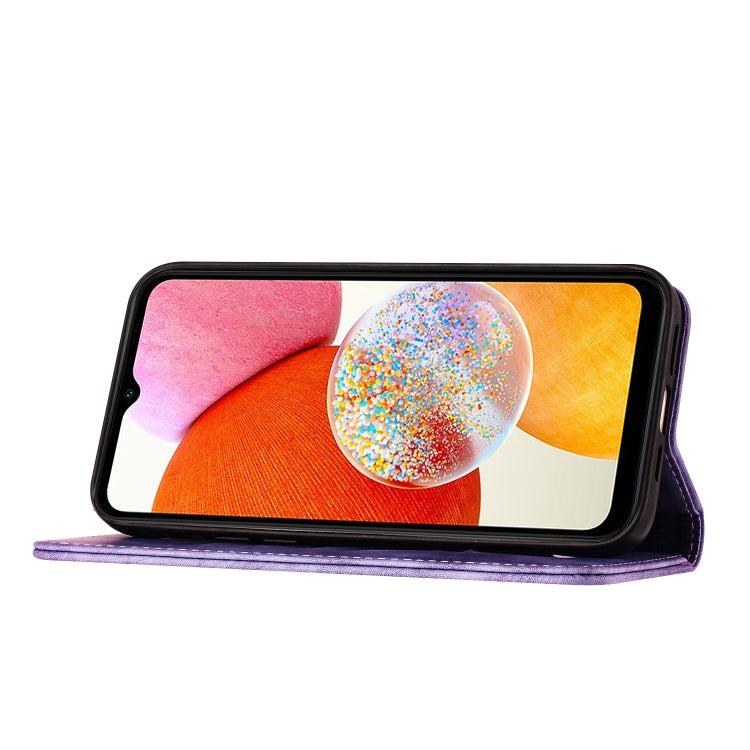 For Samsung Galaxy A15 Butterfly Cat Embossing Flip Leather Phone Case(Purple)