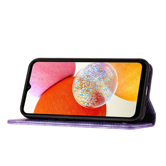 For Samsung Galaxy A15 Butterfly Cat Embossing Flip Leather Phone Case(Purple)