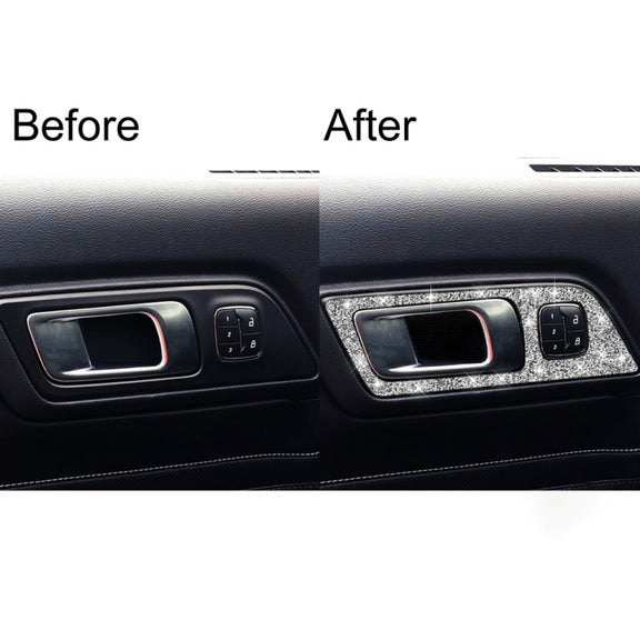 For Ford Mustang 2015-2020 2pcs Car Door Inner Handle Panel Diamond Decoration Sticker, Left Drive