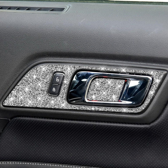 For Ford Mustang 2015-2020 4pcs Car Door Inner Handle Panel Diamond Decoration Sticker, Left Drive