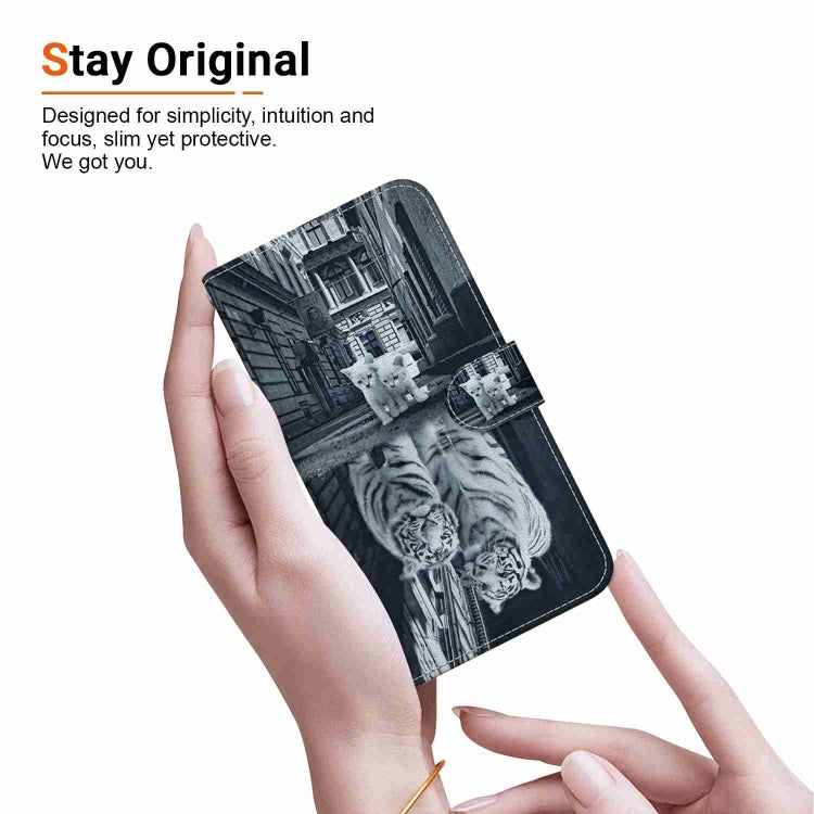 For Xiaomi Redmi Note 12 5G Crystal Texture Colored Drawing Leather Phone Case(Cat Tiger Reflection)