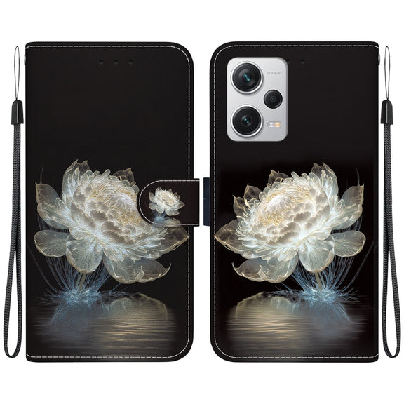 For Xiaomi Redmi Note 12 Pro+ Crystal Texture Colored Drawing Leather Phone Case(Crystal Peony)