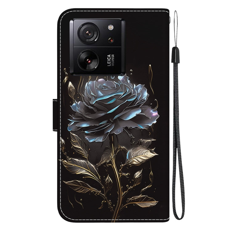 For Xiaomi 13T / 13T Pro / Redmi K60 Ultra Crystal Texture Colored Drawing Leather Phone Case(Black Rose)