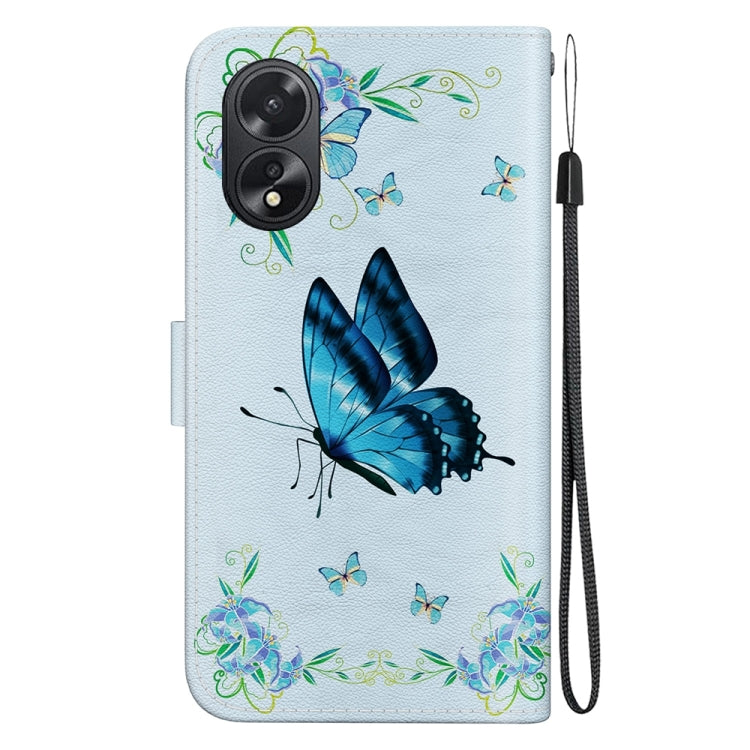 For OPPO A38 4G / A18 Crystal Texture Colored Drawing Leather Phone Case(Blue Pansies)